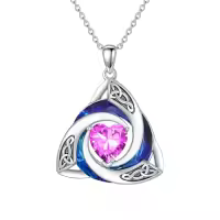 TOUPOP Sterling Silver Crystal Celtic Birthstone Trinity Knot Pendant Necklace-color_name:10-Oct. - Pink Tourmaline
