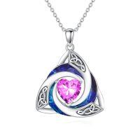 wholesale TOUPOP Celtic Birthstone Necklace For Women 925 Sterling Silver Trinity Knot Crystal Pendant Irish Jewelry Anniversary Birthday Gifts For Her Wife Girlfriend Mom Daughter -color_name:10-Oct. - Pink Tourmaline