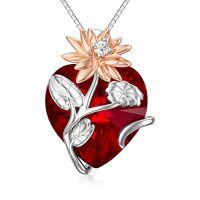 wholesale TOUPOP Birth Flower Necklace 925 Sterling Silver Birth Month Floral Pendant Necklace Birthstone Crystal Jewelry Birthday Christmas Gifts For Women -style_name:7-July-Lotus-Heart Crystal