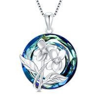 wholesale TOUPOP Birth Flower Necklace 925 Sterling Silver Birth Month Floral Pendant Necklace Birthstone Crystal Jewelry Birthday Christmas Gifts For Women -style_name:2-February-Violet-Circle Crystal