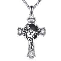 wholesale Cross Necklace For Men Women 925 Sterling Silver Celtic/crucifix/nail/fish Hook Cross Pendant With Stainless Steel Chain Faith Jewelry Gift For Father Son Brother Husband -color_name:M03-Jesus Cross