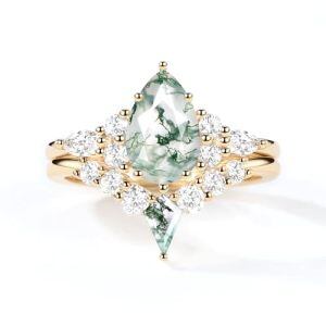 D Moss Agate Gold Ring