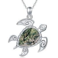 wholesale TOUPOP Sea Turtle Gifts Sterling Silver Tropical Palm Tree Ocean Pendant Crystal Sea Turtles Jewelry Christmas Summer Gifts For Women Her -style_name:B-Sea Turtle-Moss Agate