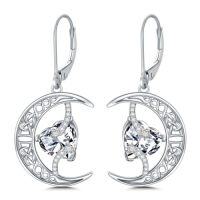 wholesale TOUPOP Moon Birthstone Earrings 925 Sterling Silver Celtic Moon And Star Earrings Jewelry Birthday Christmas Gifts For Women Her -color_name:04-April-Simulated Diamond