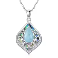 TOUPOP Sterling Silver Abalone Shell Teardrop Filigree Necklace Gift-color_name:Larimar