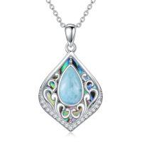 wholesale Filigree Gemstone Necklace 925 Sterling Silver Teardrop Bohemian Necklace Abalone Shell Filigree Jewelry Birthday Christmas Gifts For Women -color_name:Larimar
