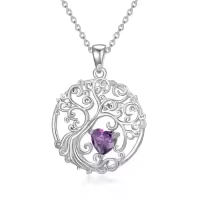 TOUPOP Sterling Silver Birthstone Tree Of Life Pendant Jewelry Gifts-style_name:02-Feb-Amethyst