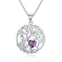 wholesale TOUPOP Tree Of Life Necklace 925 Sterling Silver Birthstone Pendant Jewelry Gifts For Women Her Wife Birthday -style_name:02-Feb-Amethyst