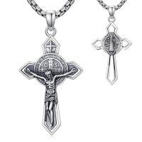 wholesale TOUPOP Christmas Gifts For Men 925 Sterling Silver Saint Amulet Necklace For Men Women Protection Medal Pendant Religious Necklace Catholic Jewelry Birthday Gifts For Father Son Husband Grandfather Police -style_name:S02-St Benedict(Cross)