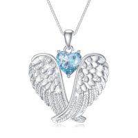wholesale Birthstone Angel Wings Necklace 925 Sterling Silver Guardian Angel Necklace Pendant Birthstone Jewelry Birthday Christmas Gifts For Women -style_name:3-Mar-Aquamarine