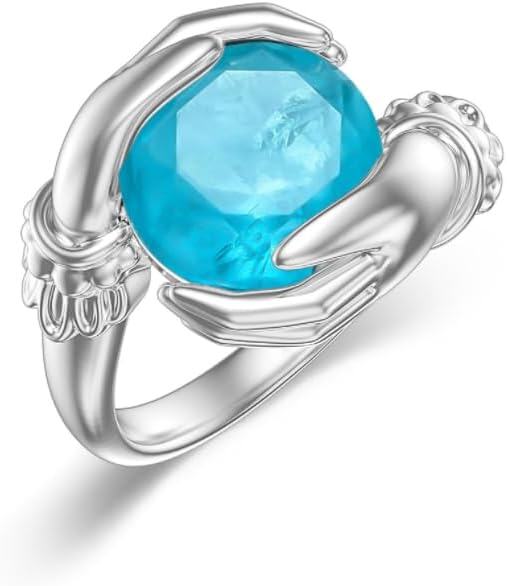 Sterling Silver Blue Stone Hug Ring for Women Birthday Wedding Gift-0-0