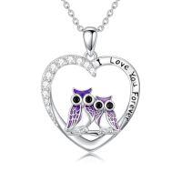 wholesale Animal Necklace For Women 925 Sterling Silver Heart Axolotl/owl/sloth/penguin/panda Necklace Pendant Animal Jewelry Christmas Gifts For Women -style_name:1-Owl