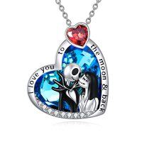 wholesale TOUPOP Christmas Gifts Nightmare Necklace Sterling Silver Abalone Shell Crystal Jack And Sally Necklace Jack Skellington Skull Jewelry Skull Necklaces For Women -color_name:Jack and Sally with Blue Heart Crystal