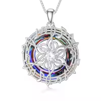 TOUPOP Sterling Silver Blue Crystal Rotating Music Note Pendant Necklace-style_name:Volcano