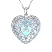 TOUPOP Sterling Silver Abalone Lotus Flower Necklace Yoga Pendant-style_name:12-Moonstone