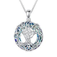 wholesale TOUPOP Tree Of Life Necklace 925 Sterling Silver Celtic Knot Tree Pendant Blue Crystal Jewelry Christmas Gifts For Women Men -style_name:Witch Knot