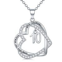 wholesale TOUPOP Gifts For Her 925 Sterling Silver Necklace Forever Love Heart Pendant Heart Year Old Jewelry Anniversary Birthday Christmas Gifts Women Girlfriend Wife Mom Grandma Daughter -style_name:10th
