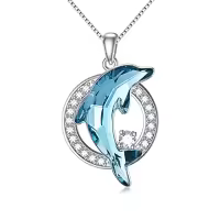 TOUPOP Sterling Silver Dolphin Pendant Necklace with Crystal Jewelry Christmas Valentine Mothers Day Birthday Gifts for Women Mom Girls Her-style_name:dolphin with circle