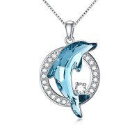wholesale TOUPOP Dolphin Gifts For Women Sterling Silver Dolphin Crystal Pendant Necklace Jewelry Gifts For Women Mom On The Birthday Beach Mothers Day Graduation -style_name:dolphin with circle