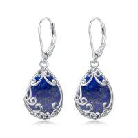 wholesale TOUPOP Filigree Teardrop Earrings Sterling Silver Filigree Leverback Earrings Jewelry Anniversary Birthstone Christmas Gifts For Women Her -style_name:Lapis Lazuli