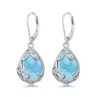 TOUPOP Sterling Silver Celtic Filigree Teardrop Leverback Earrings-color_name:Larimar
