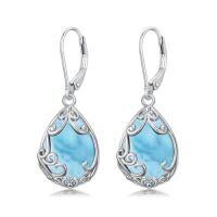 wholesale Teardrop Earrings For Women Celtic Filigree Drop Earrings Sterling Silver Leverback Jewelry Christmas Gifts For Women Mom -color_name:Larimar