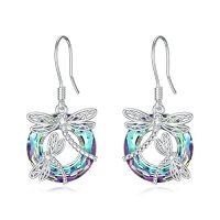 wholesale TOUPOP Dragonfly Gifts For Women Sterling Silver Dragonfly Earrings With Circle Crystal Dragonfly Dangle Drop Earrings Jewelry Gifts For Women Mom Birthday Christmas -color_name:Purple