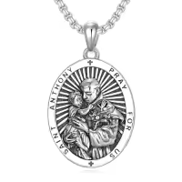 TOUPOP 925 Sterling Silver Stainless Steel Saint Medal Protection Necklace-style_name:K-St Anthony Necklace C