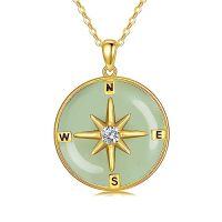 wholesale Jade Compass Necklace 14k Gold Plated Sterling Silver Travel Inspirational Compass Jewelry Graduation Christmas Gifts For Women Mom Wife -style_name:A-Hetian Jade A