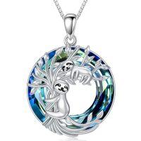 wholesale TOUPOP Tree Of Life 2 Animal Necklace For Women 925 Sterling Silver Cat/koala/sloth/cardinal/highland Cow Pendant Jewelry Blue Crystal Birthday Christmas Gifts For Women Mom Daughter Sister -style_name:Sloth
