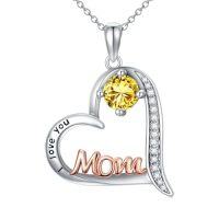 wholesale Birthday Gifts For Mom 925 Sterling Silver Heart Mom Necklace Birthstone Jewelry Mother's Day Christmas For Women Mother Grandma -color_name:11-November-Citrine