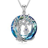 wholesale TOUPOP Evil Eye Necklace 925 Sterling Silver Tree Of Life Circle Crystal Pendant Necklace Protection Jewelry Amulet Christmas Gifts For Women Her -color_name:Hamsa-Blue Crystal