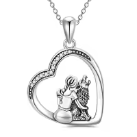 TOUPOP Sterling Silver Crystal Opal Howling Wolf Pendant Necklace-color_name:Style-8-Wolf with Woman