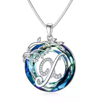 TOUPOP Sterling Silver Blue Crystal Tree Of Life Initial Letter Pendant Necklace-style_name:Alphabet X