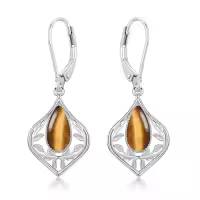 TOUPOP Sterling Silver Gemstone Filigree Teardrop Leverback Earrings-color_name:C-Tiger Eye Stone