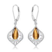 wholesale Filigree Teardrop Earrings 925 Sterling Silver Gemstone Leverback Earrings Jewelry Birthday Christmas Gifts For Women -color_name:C-Tiger Eye Stone