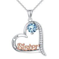 wholesale Sister Gifts Birthstone Necklaces 925 Sterling Silver Heart Birthstone Necklace Sister Jewelry Birthday Christmas Gifts For Women Friend Daughter -color_name:03-March-Aquamarine
