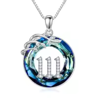 TOUPOP White Gold Plated 925 Sterling Silver Crystal Angel Number Necklace-style_name:111