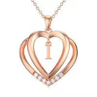 TOUPOP 925 Sterling Silver Moissanite Heart Letter Pendant Necklace-style_name:Rose Gold - I Initial