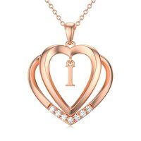 wholesale Heart Initial Necklace For Women 925 Sterling Silver Letter Pendant With Moissanite Personalized Charm Alphabet Jewelry Birthday Anniversary Mothers Day Christmas Gifts For Her Wife Girlfriend Mom -style_name:Rose Gold - I Initial