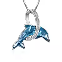 TOUPOP Sterling Silver Blue Crystal Dolphin Pendant Necklace Beach Jewelry Gifts-style_name:A-Infinity Dolphin