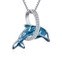 wholesale TOUPOP Dolphin Gifts Sterling Silver Dolphin Pendant Necklace Blue Crystal Dolphins Jewelry Summer Beach Themed Gifts For Women Birthday Christmas -style_name:A-Infinity Dolphin