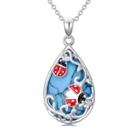 TOUPOP Sterling Silver Turquoise Butterfly Dragonfly Bee Hummingbird Ladybug Pendant Necklace-style_name:Ladybug