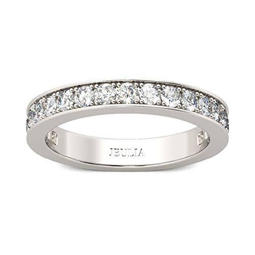 Jeuia 1.71 Carat Custom Engraved Wedding Band Personalized Eternity Band Ring Cubic Zirconia Chanel Set Sterling Silver Engagement Rings For Women Men 