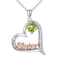 wholesale Sister Gifts Birthstone Necklaces 925 Sterling Silver Heart Birthstone Necklace Sister Jewelry Birthday Christmas Gifts For Women Friend Daughter -color_name:08-August-Peridot