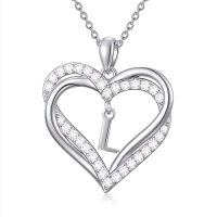 wholesale TOUPOP Heart Initial Necklace 925 Sterling Silver Initial A-z Letter Pendant Necklace Double Heart Jewelry Anniversary Birthday Christmas Gifts For Women Her Wife Girlfriend -style_name:Heart Initial L