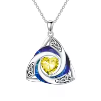 TOUPOP Sterling Silver Crystal Celtic Birthstone Trinity Knot Pendant Necklace-color_name:11-Nov. - Citrine