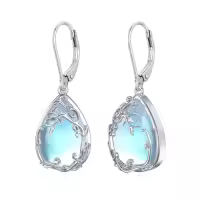 TOUPOP Sterling Silver Gemstone Celtic Filigree Teardrop Dangle Earrings-color_name:Moonstone