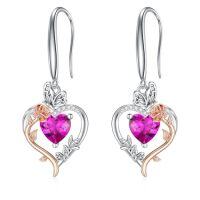 wholesale TOUPOP Rose Heart Birthstone Earrings 925 Sterling Silver Butterfly Earrings Love Jewelry Anniversary Birthday Christmas Gifts For Women Wife Her -color_name:10-October-Pink Tourmaline