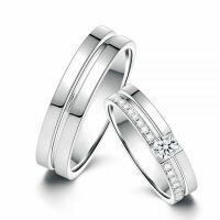 wholesale TOUPOP Personalized Engraved Moissanite Couples Rings Wedding Band Sets For Him And Her Sterling Silver Engagement Ring Wedding Anniversary Valentine's Day 10k 14k 18k -style_name:I Moissanite Wedding Ring Set